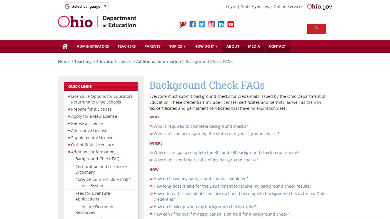 Background Check FAQs | Ohio Department of Education